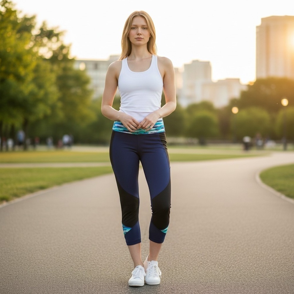 Lululemon Navy Blue Cropped Leggings with Mesh and Pockets Size 6